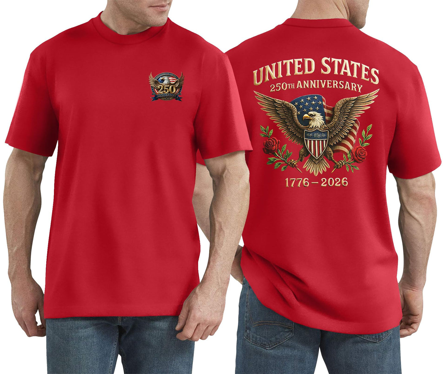 HOT250 Years American Flag Shirts for Men: 4th of July T Shirt 1776-2026 USA Patriotic Tee Tops