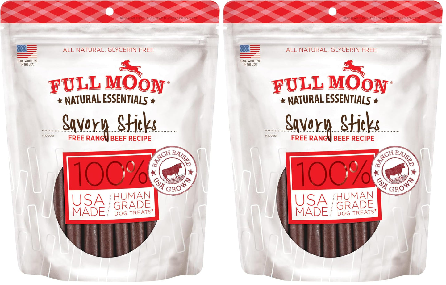 HOTFull Moon All Natural Human Grade Dog Treats, Essential Beef Savory Sticks, 22 Ounce, 1.375 Pound (Pack of 1)
