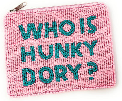 HOTWHO IS HUNKY DORY Beaded Coin Purse RHOBH Gifts Pink Beaded Wallet Preppy Beaded Bag The Real Housewives Gifts Beaded Purse Pouch
