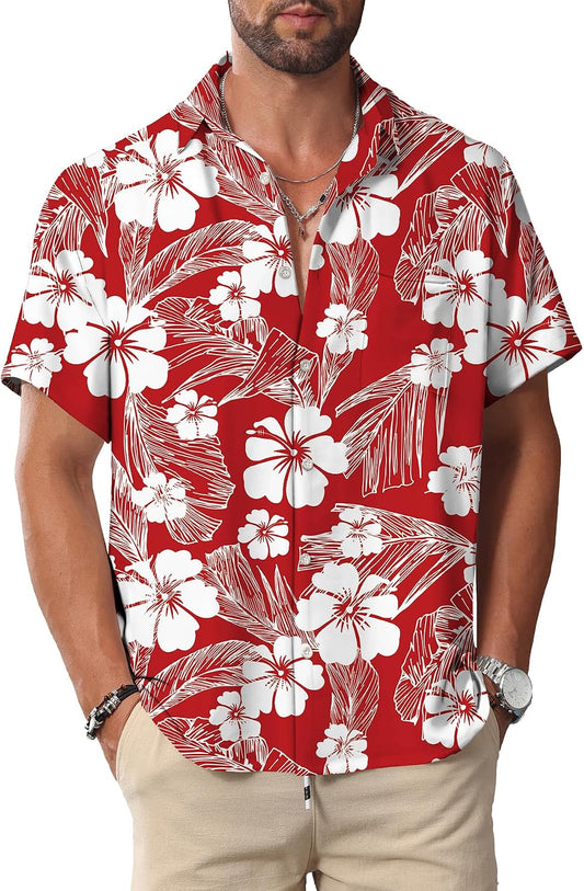 HOTKYKU Hawaiian Shirt for Men: Beach Vacation Summer Short Sleeve Button Down Mens Shirts Casual Stylish