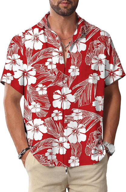 HOTKYKU Hawaiian Shirt for Men: Beach Vacation Summer Short Sleeve Button Down Mens Shirts Casual Stylish
