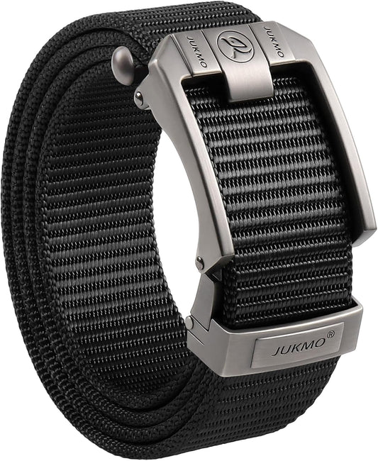 HOTJUKMO Men's Ratchet Belt, Nylon Web with Automatic Slide Buckle in Gift Box | Zinc Alloy Buckle with Micro-Adjust & Trimmable Webbing