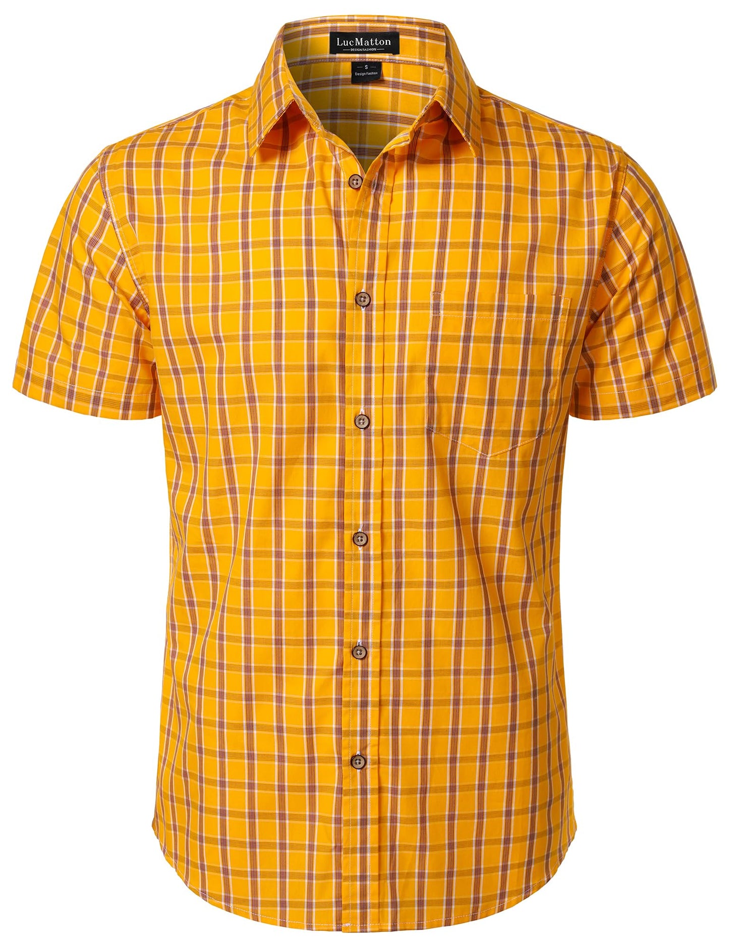 HOTLucMatton Men's Gingham Short Sleeve Button Down Shirt Cotton Regular Fit Plaid Dress Shirts with Pocket