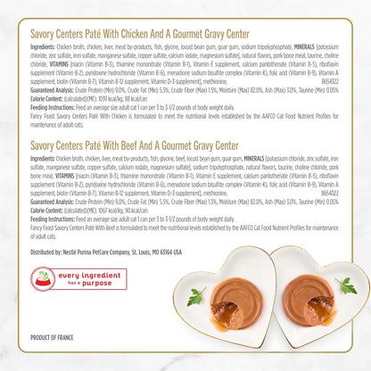 HOTPurina Fancy Feast Savory Centers Wet Cat Food Pate Variety Pack With Chicken, Salmon, Beef, and Tuna Pate with Gravy Center - (2 Packs of 12) 3 oz. Pull-Top Cans