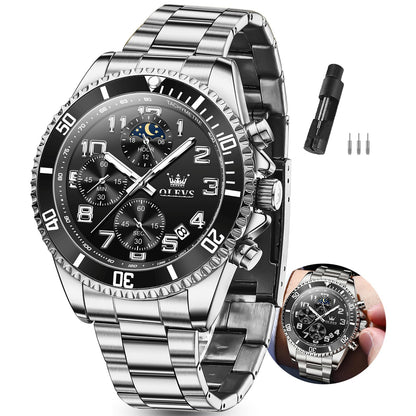 HOTOLEVS Watches Men Waterproof Luxury Big Face Mens Watch Stainless Steel Day Date Quartz Analog Dress Watches for Men Luminous Reloj para Hombres (Green/Blue/Black/Gold)