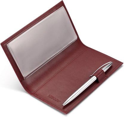 HOTHISCOW Leather Checkbook Cover for Duplicate Checks with Pen Holder | Full grain cowhide, personal check book & register pockets, removable vinyl divider, durable stitching, gifts for women men
