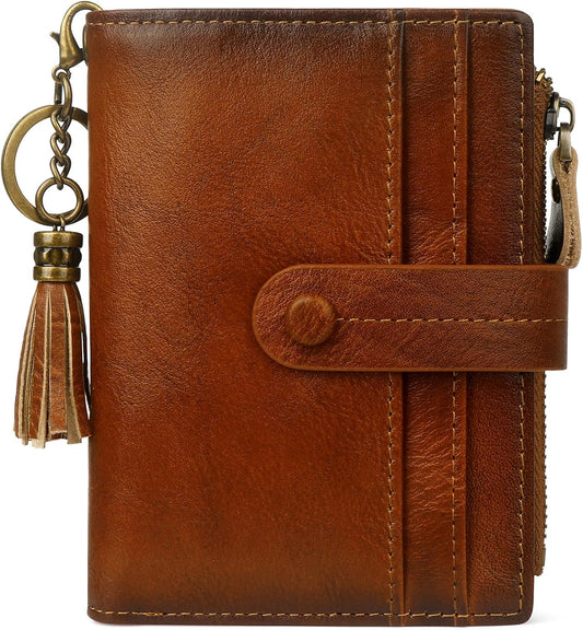 HOTLeather Wallet Women,RFID Blocking Small Wallets for Women Compact Bifold Slim Wallet Card Holder With Zipper Coin Pocket Brown