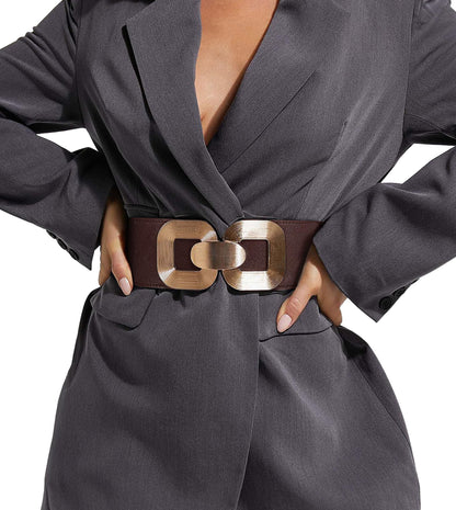 HOTXZQTIVE Women Wide Elastic Belts for Dress Fashion Stretchy Waist Belts for Ladies with Gold Buckle