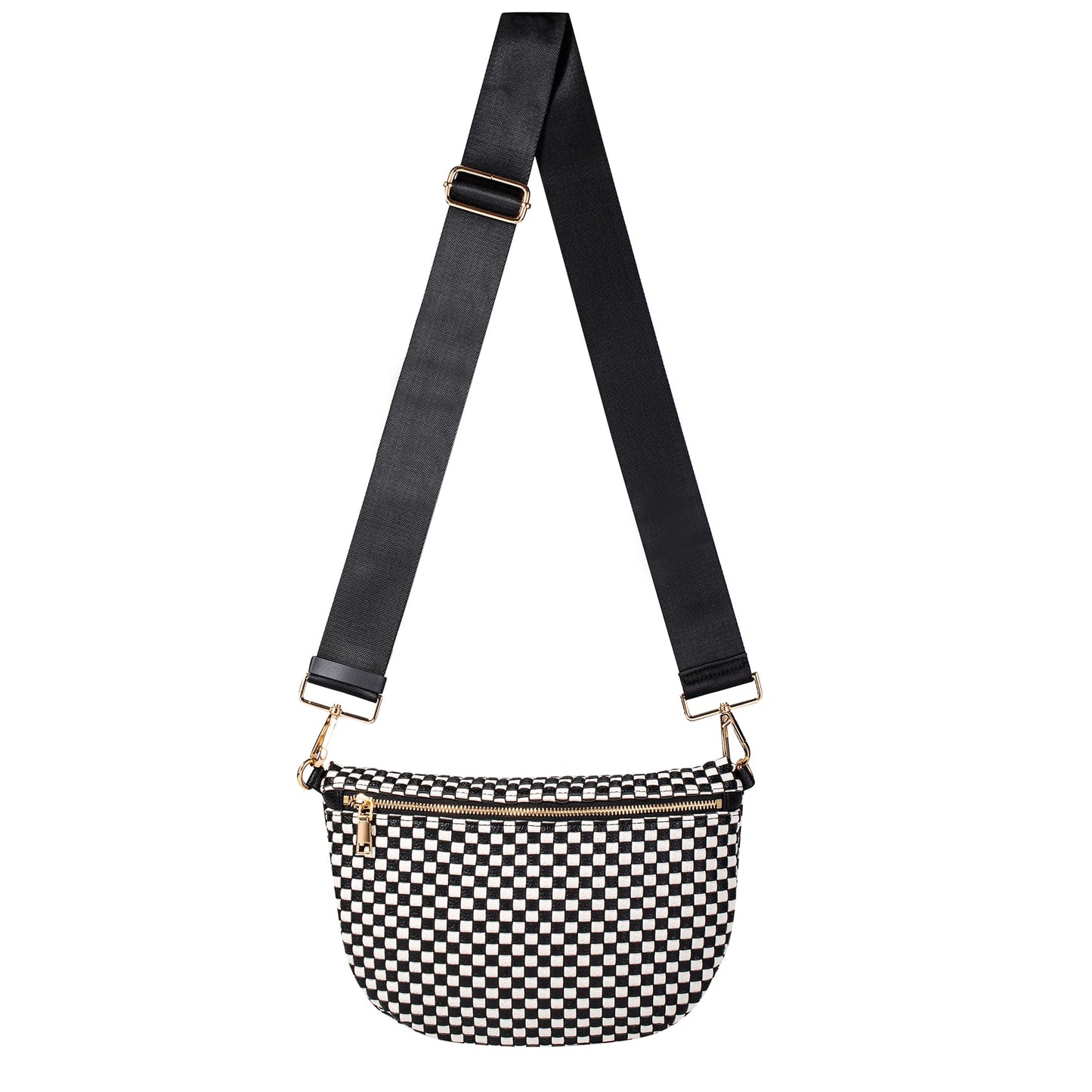HOTWoven Crossbody Bag for Women, Checkered PU Bum Bag Sling Purse with Adjustable Strap for Travel, Festivals