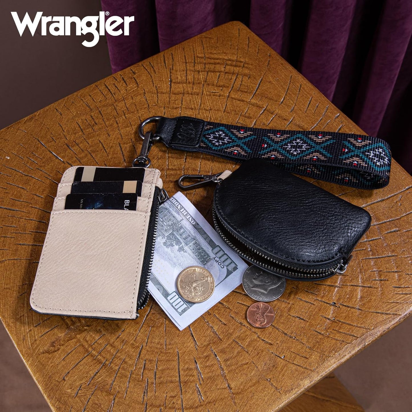 HOTWrangler Western Keychain Wristlet Wallets for Women Retro Dual Pouch Wristlet Credit Card Holder Wallet with Zipper Pocket WG2214-W0051BK