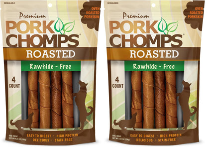 HOTPork Chomps Roasted Pork Skin Dog Chews, 6 Inch Twists, 15 Count - Long-Lasting Treats for Dogs - High Protein, Rawhide-Free, Low Fat, Healthy & Delicious Chews