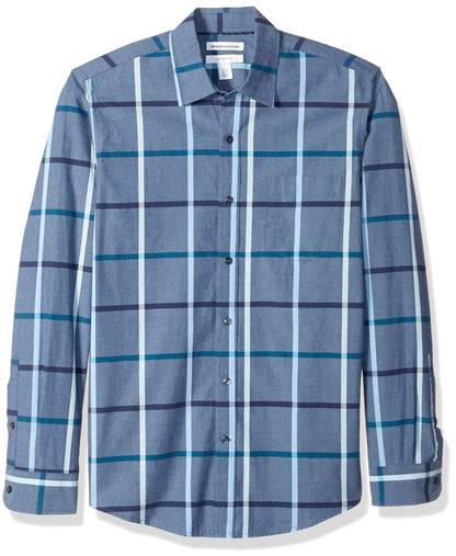 HOTAmazon Essentials Men's Regular-Fit Long-Sleeve Casual Poplin Shirt, Button Front, Business Casual, Collared