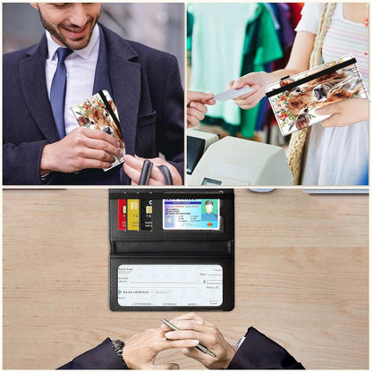 HOTCheckbook Cover for Men Women PU Leather Slim Check Book Holder Covers Wallet Case with Card Slots Duplicate Checks Card Pen Holder with RFID Blocking & Elastic Strap,Watercolor Floral Cow