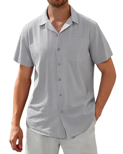 HOTAlimens & Gentle Mens Linen Shirts Cotton Hawaiian Shirts Short Sleeve Button Down Shirts Casual Summer Beach Tops