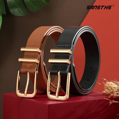 HOTSANSTHS 2 Pack Women Belt for Jeans Pants, Simple Fashion Ladies Waist Belt with Gold Buckle, 1inch Width