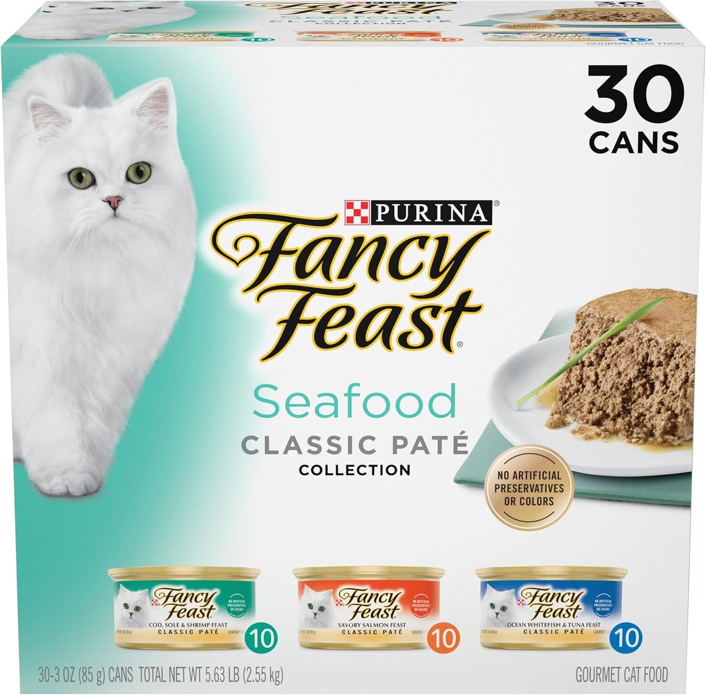 HOTPurina Fancy Feast Seafood Classic Pate Collection Grain Free Wet Cat Food Variety Pack - (Pack of 30) 3 oz. Cans