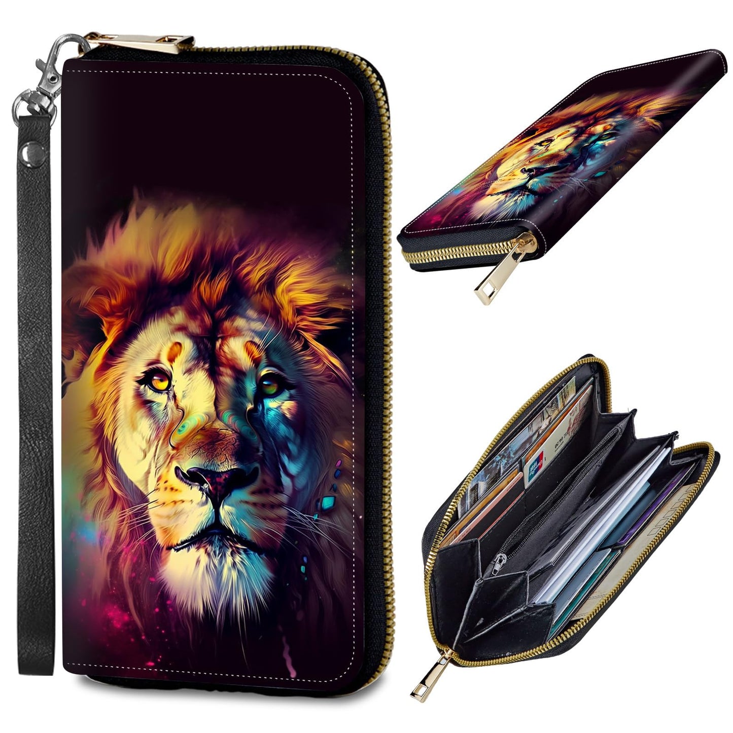 HOTWomens Wallet, PU Leather RFID Cute Wristlet Wallets for Girls Women Ladies Purse Large Credit Card Clutch Purse Card Holder Coin Pocket Travel Wallets with Zipper, Art Black Cat