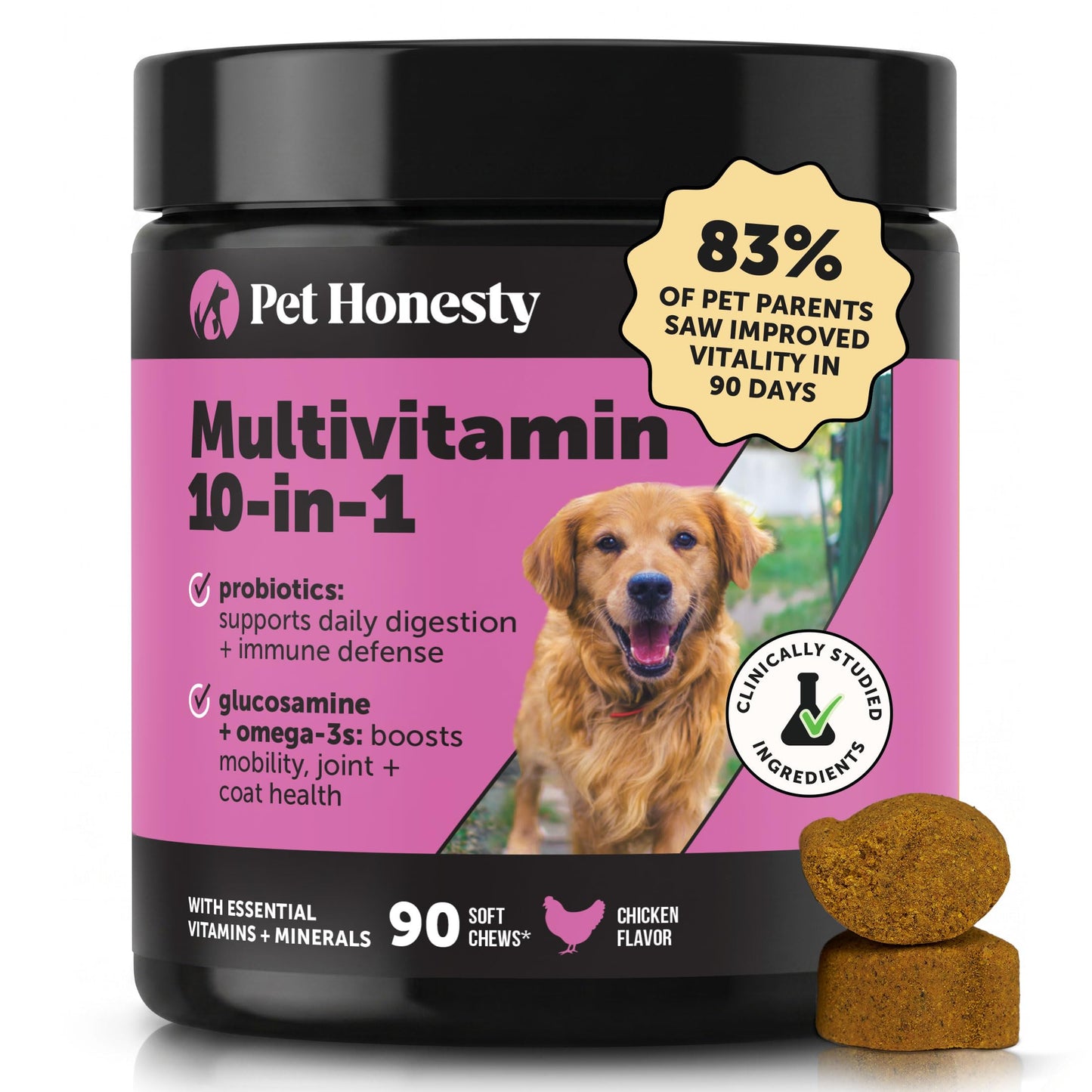 HOT10-in-1 Dog Multivitamin Supplement with Glucosamine & Probiotics - Hip & Joint Support, Digestive Health, Immune Support, Heart & Skin - All-in-One Daily Vitamins & Omega-3s (Peanut Butter, 90 ct)