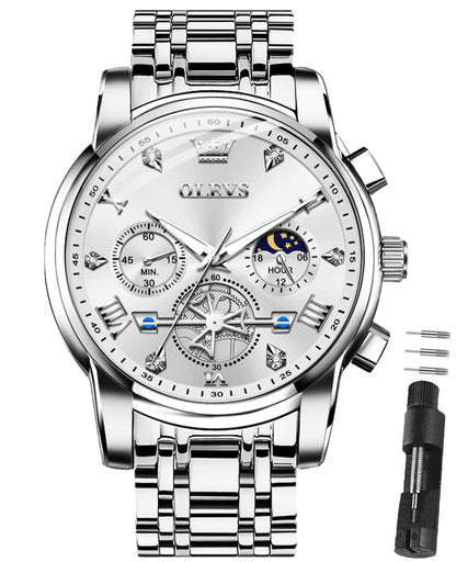 HOTOLEVS Watches for Men Dress Watch Chronograph Luxury Stainless Steel Big Face Men Watches Multi-Function Easy to Read Diamond Roman Numerals Business Wristwatch Reloj para Hombre