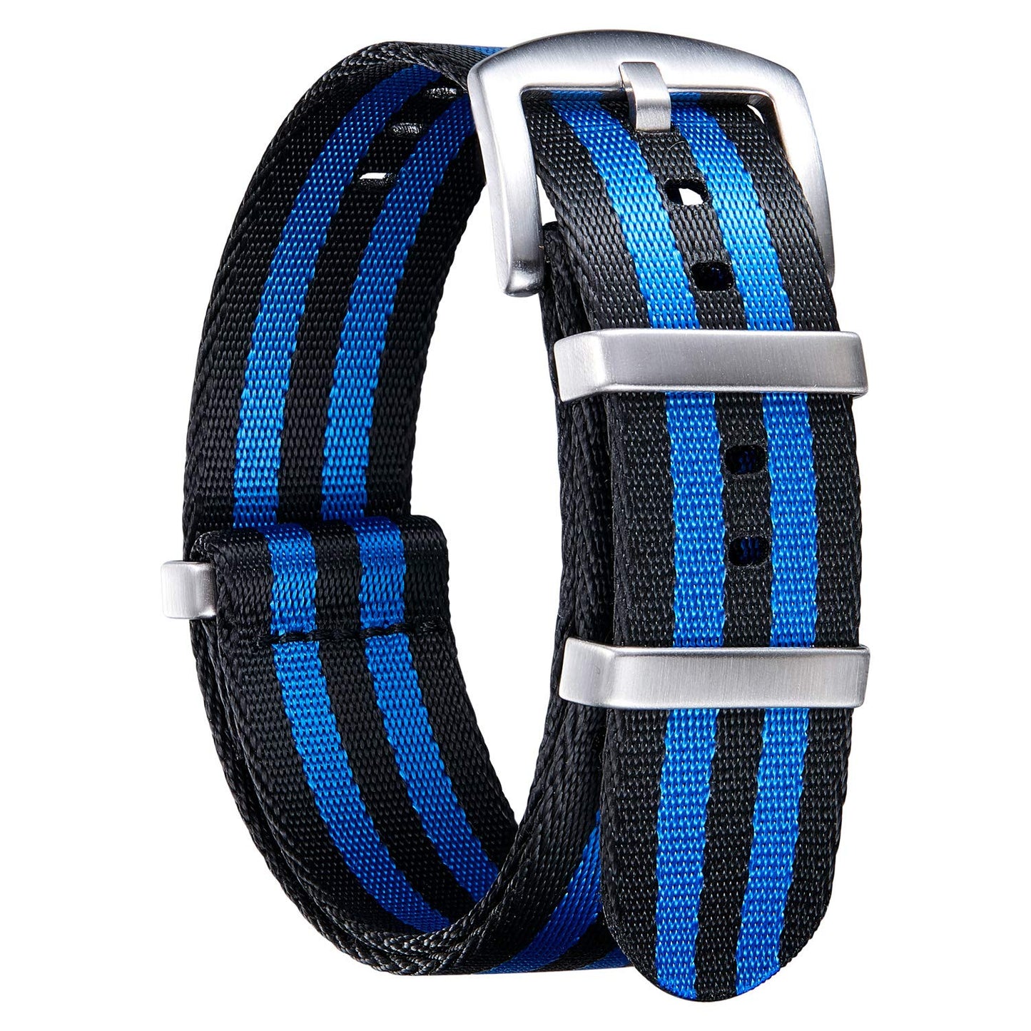 HOTBINLUN Nylon Watch Band 18mm,20mm,22mm,24mm Rugged Military Replacement Watch Straps Silver&Black Stainless Buckle Heavy-Duty Wristband For Traditional Men Women Watches