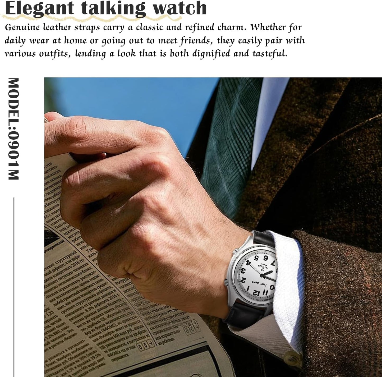 HOTHearkent Atomic American English Talking Watch Speaks Clear and Loud Time, Date and Alarm time Stretch Band is Best Gift for Senior,Visually impaired, or Blind People