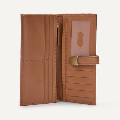 HOTAmazon Essentials Women's Leather Clutch Wallet with Multiple Card Pockets and Zip Compartments, Tan, One Size