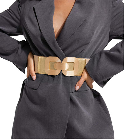 HOTXZQTIVE Women Wide Elastic Belts for Dress Fashion Stretchy Waist Belts for Ladies with Gold Buckle