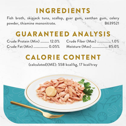 HOTPurina Fancy Feast Appetizers Lickable Grain Free Wet Cat Food Topper Light Meat Tuna Appetizer with Scallop - (Pack of 10) 1.1 oz. Trays