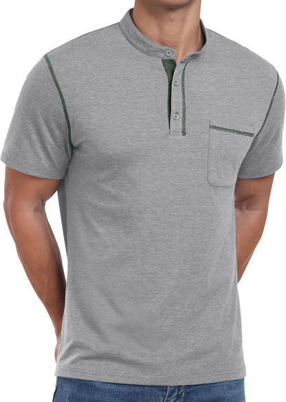 HOTSailwind Mens Henley Shirts Short Sleeve Summer Casual Classic Cotton T Shirts Pocket Button Shirt