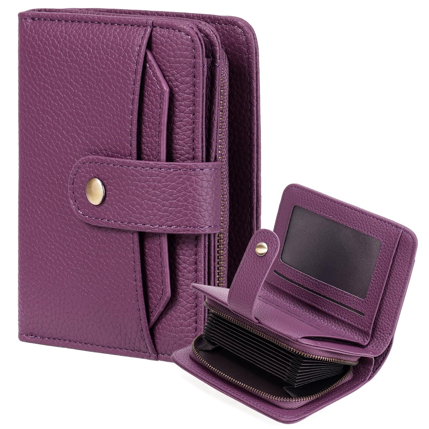 HOTGAEKEAO Leather Credit Card Holder Wallet for Women RFID Blocking Large Capacity Bifold Zipper Card Case Organizer with Wristlet 32 Slots