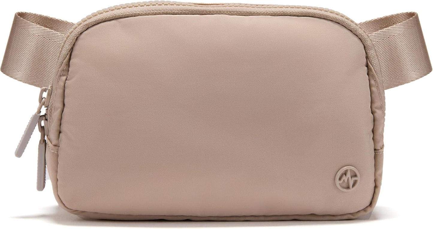HOTPander Two Way Zipper Fanny Pack Nylon Everywhere Belt Bag for Women, Water Repellent Waist Packs, Crossbody Bags with Adjustable Strap (Raw Linen).