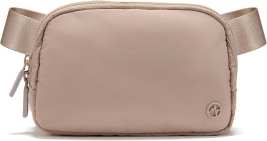 HOTPander Two Way Zipper Fanny Pack Nylon Everywhere Belt Bag for Women, Water Repellent Waist Packs, Crossbody Bags with Adjustable Strap (Raw Linen).