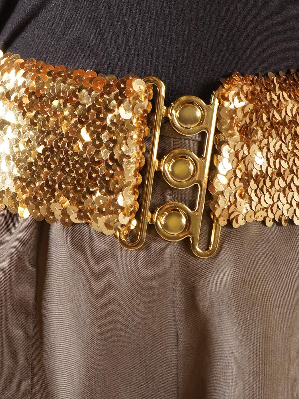 HOTAnna-Kaci Women's Sparkly Glitter Sequin Wide Stretch Elastic Belt Accessory