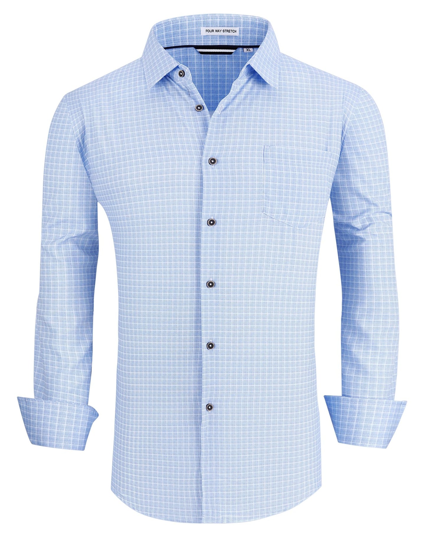 HOTAlex Vando Mens Wrinkle Free 4-Way Stretch Print Business Casual Shirt | Wrinkle resistant, Machine washable, Classic check Pattern, True-to-size cut, Business & Daily, Easy outfit pairing