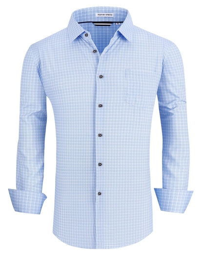 HOTAlex Vando Mens Wrinkle Free 4-Way Stretch Print Business Casual Shirt | Wrinkle resistant, Machine washable, Classic check Pattern, True-to-size cut, Business & Daily, Easy outfit pairing