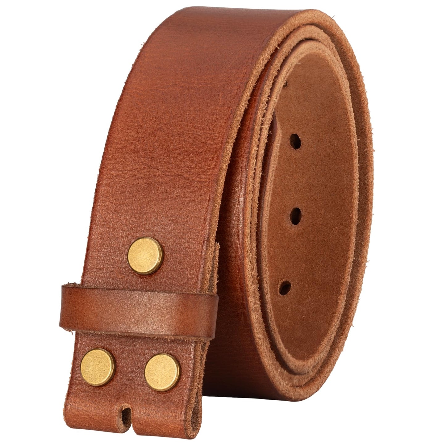 HOTNo Buckle Full Grain Leather Belt Men Women Fits With 1.5 Inch Buckle