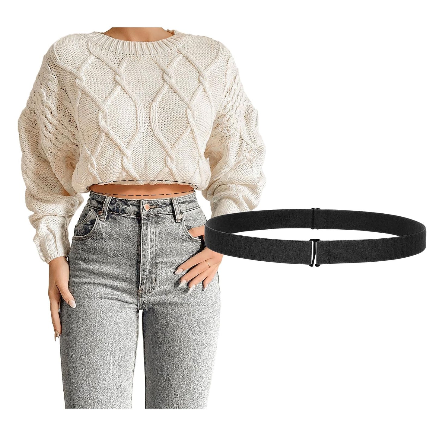 HOTJASGOOD Crop Top Tuck Waist Band Adjustable Band Tucking Sweaters Shirts Elastic Stretch Belts for Women Change Style of Tops