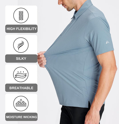 HOTEsabel.C Jacquard Golf Shirts for Men Dry Fit Short Sleeve Collared Polo | Moisture Wicking, Athletic Fit, 4-Way Stretch for Comfort, Wrinkle Free, Lightweight, Ideal for Golf, Casual & Work Wear