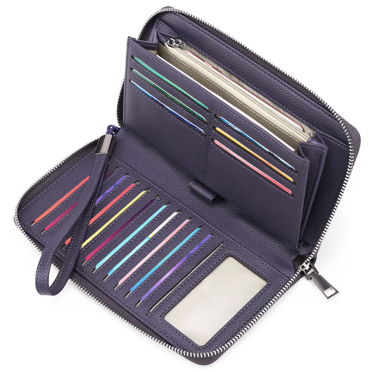 HOTGOIACII Womens Wallet RFID Blocking Leather Zip Around Wallet Large Capacity Long Purse Credit Card Clutch Wristlet