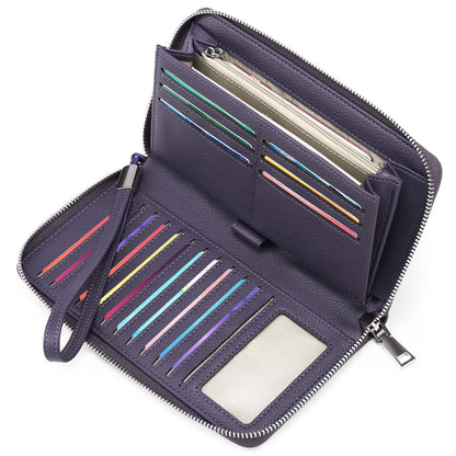 HOTGOIACII Womens Wallet RFID Blocking Leather Zip Around Wallet Large Capacity Long Purse Credit Card Clutch Wristlet