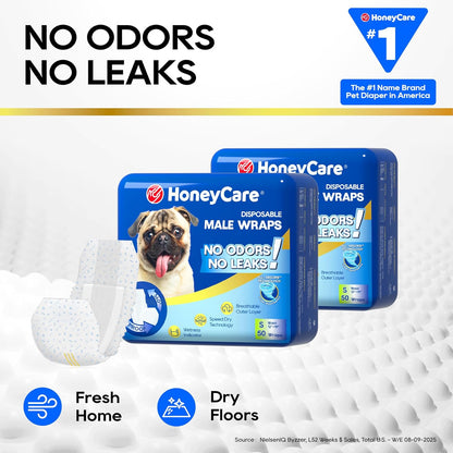 HOTHONEY CARE All-Absorb A26 Male Dog Wrap, 50 Count, Small