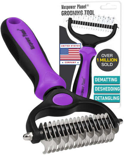 HOTMaxpower Planet Original Pet Grooming Rake - Double-Sided Deshedding Dematting Tool, Undercoat Rake for Dogs & Cats, Extra-Wide Dog Grooming Brush & Deshedder Comb for Long Hair, Reduces Shedding 95%