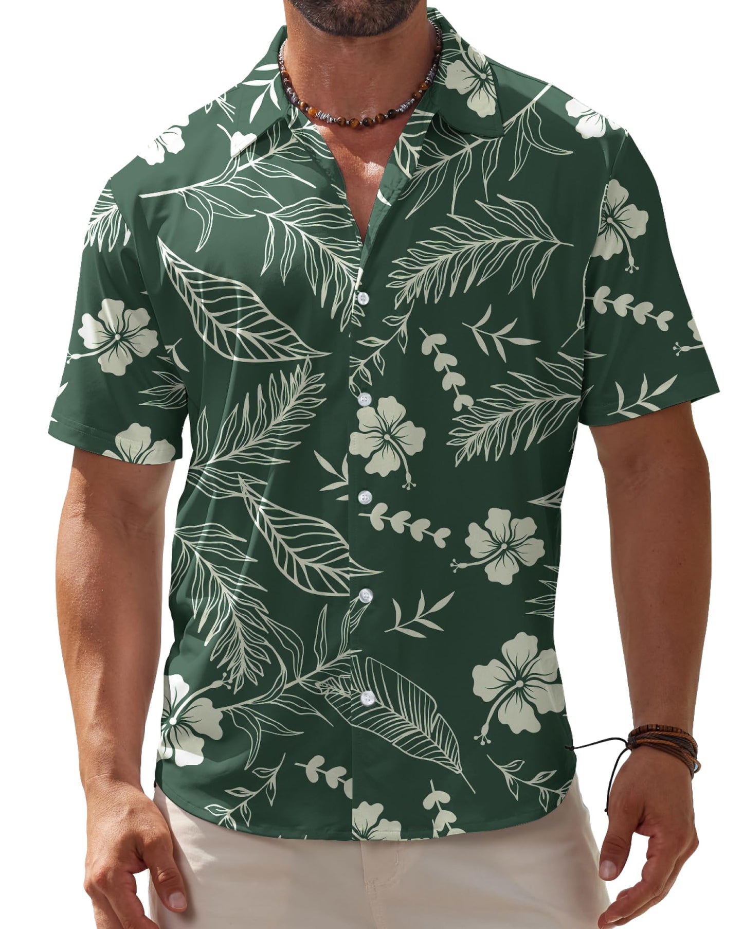 HOTBOJIN Men's Hawaiian Wrinkle Free Short Sleeve Button Down Tropical Floral Beach Vacation Shirt