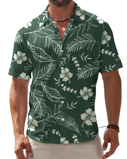 HOTBOJIN Men's Hawaiian Wrinkle Free Short Sleeve Button Down Tropical Floral Beach Vacation Shirt