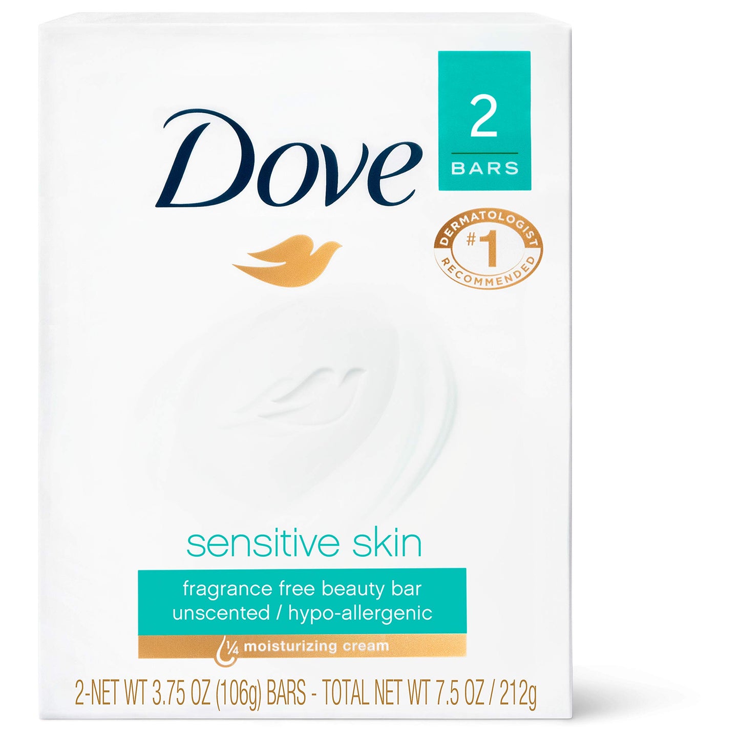 HOTDove Beauty Bar Soap Sensitive, 8 Bars for Sensitive Skin, Fragrance Free and Hypoallergenic 3.75 oz