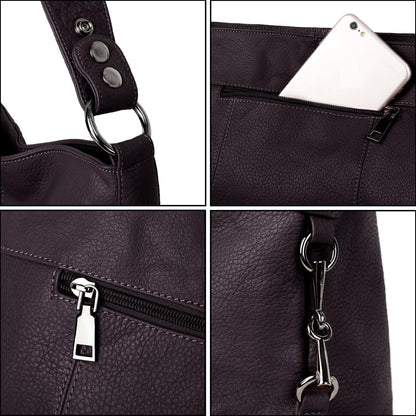 HOTYALUXE Bundle Women's Real Leather Handbags Purses and RFID Protected Card Wallets Purple 1