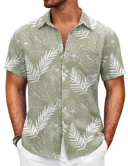 HOTCOOFANDY Mens Button Down Short Sleeve Shirt Casual Shirts Summer Beach Textured Shirts with Pocket