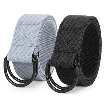 HOTJASGOOD Men Canvas Belt Web Fabric Casual Belt with Black Double D-ring 1 1/2" Wide Set of 2