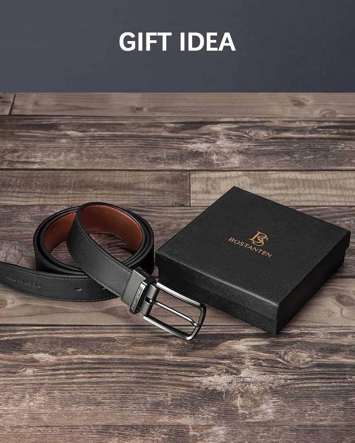 HOTBOSTANTEN Belt Men Leather Reversible Belts for Men 1 3/8" for Casual Golf Dress Pants, Two-in-One Belt Gift