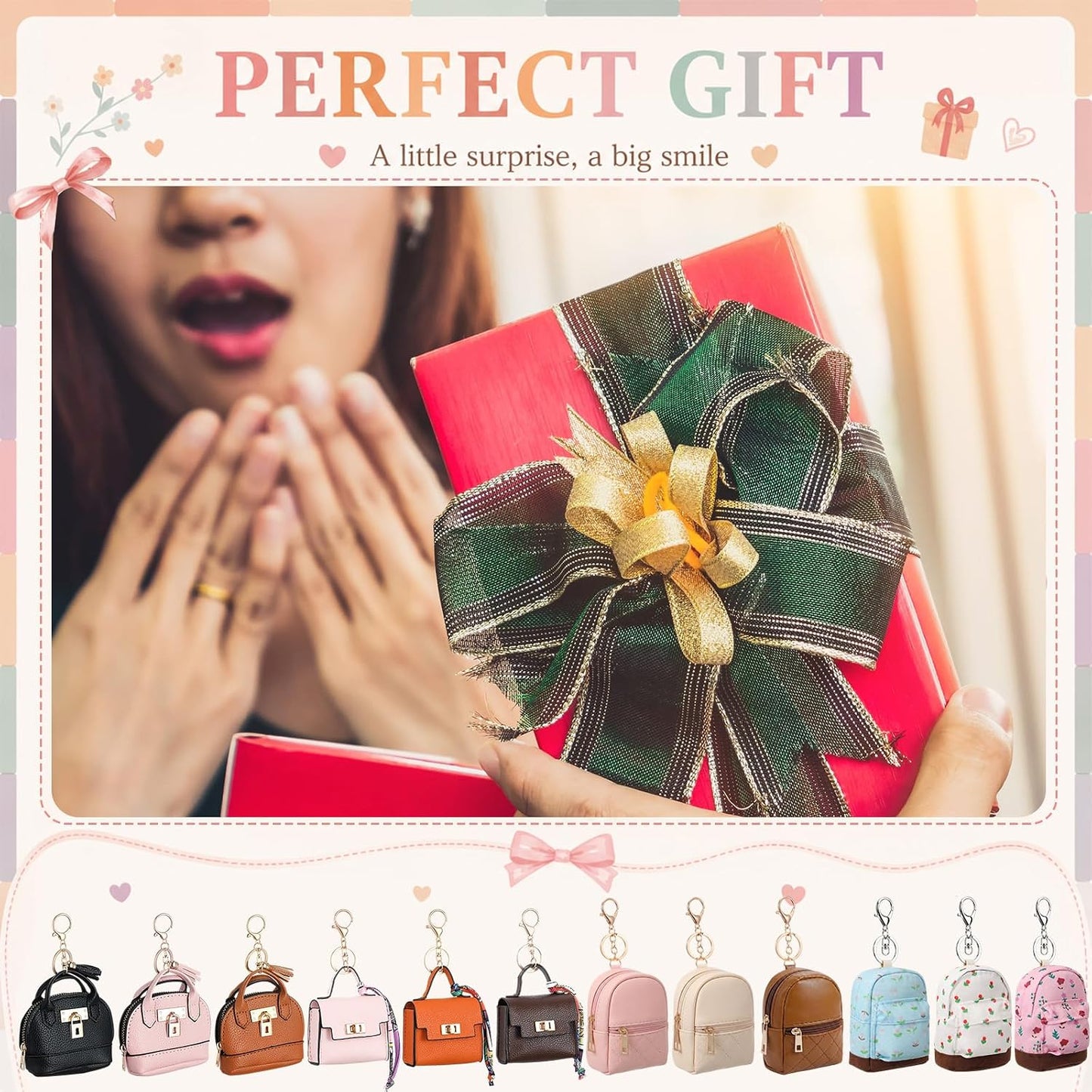 HOTHsei 12 Pcs Mini Backpack Keychain Small Coin Purses for Women Tiny Cute Makeup Bag with Keychain, Mini Pocket Tote Handbag Bag Charm Change Pouch Lipstick Card Holder Organizer Gift (Elegant)